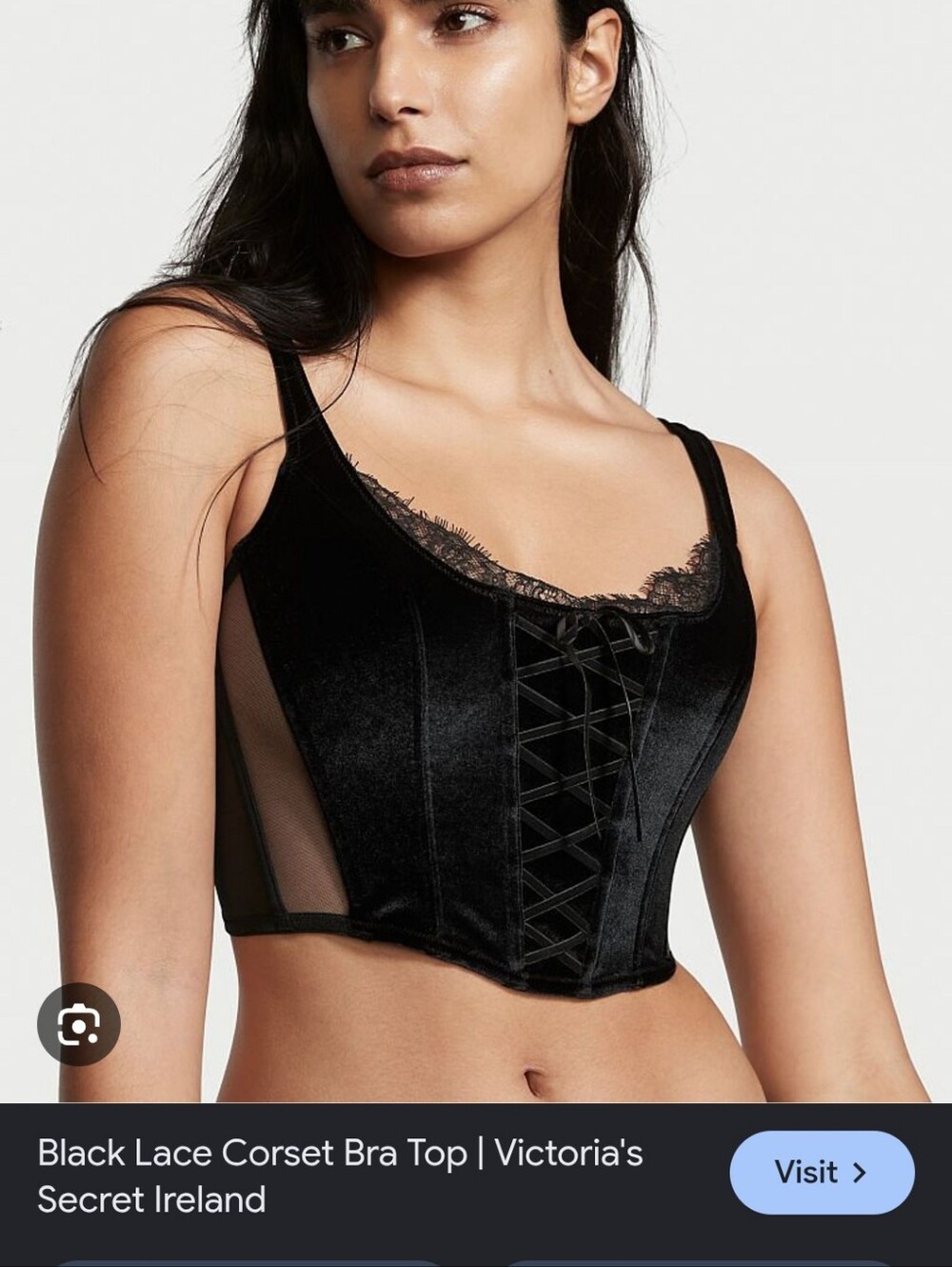 Victoria's Secret Black Velvet Lace-Up Corset Bra